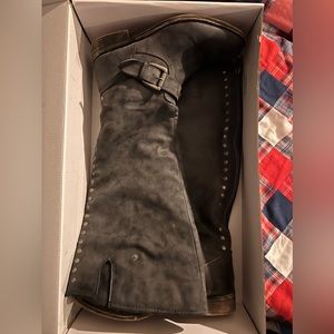 Grey riding boots